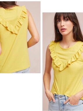 Anthropologie Maeve Yellow Ruffle-Trim Sleeveless Tank Top